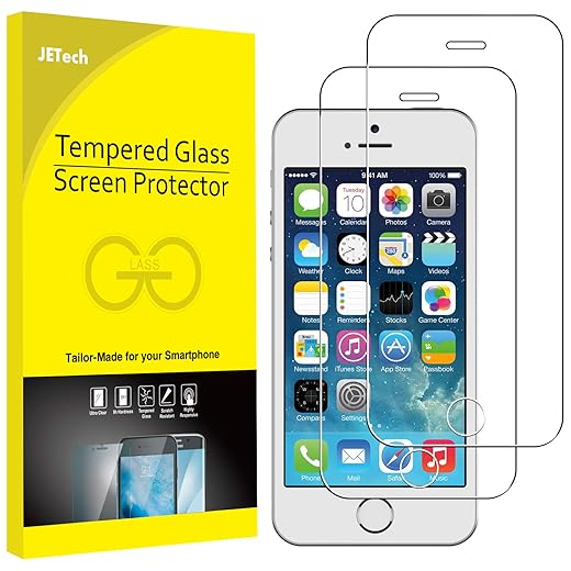 JETech Screen Protector for iPhone SE 2016 (Not for 2022/2020), iPhone 5s, iPhone 5c and iPhone 5, Tempered Glass Film, 2-Pack