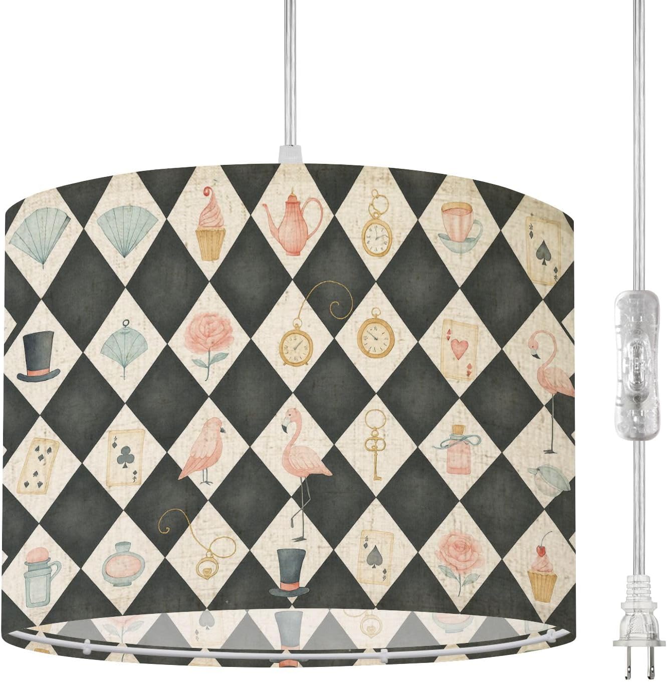 Boho Plug in Pendant Light Cute Kids Watercolor for boy Airplanes Clouds 16.4ft Hanging Light with Plug in Cord Dimmable Hanging Lamp with Fabric Shade for Kitchen Island