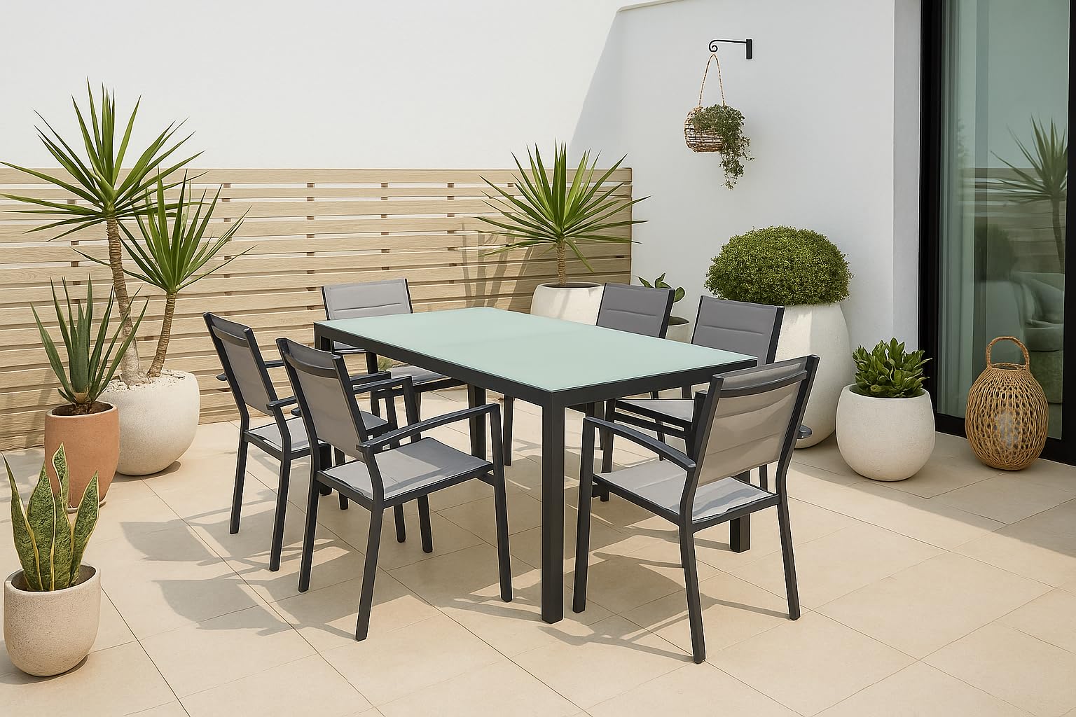 MOMMA HOME Set Mesa y sillas terraza, Conjunto Muebles Jardín Exterior 7 Piezas, Estructura de Aluminio, Mesa y Sillas Terraza Impermeables, Resistentes a Intemperie y Exterior (Gris Antracita)