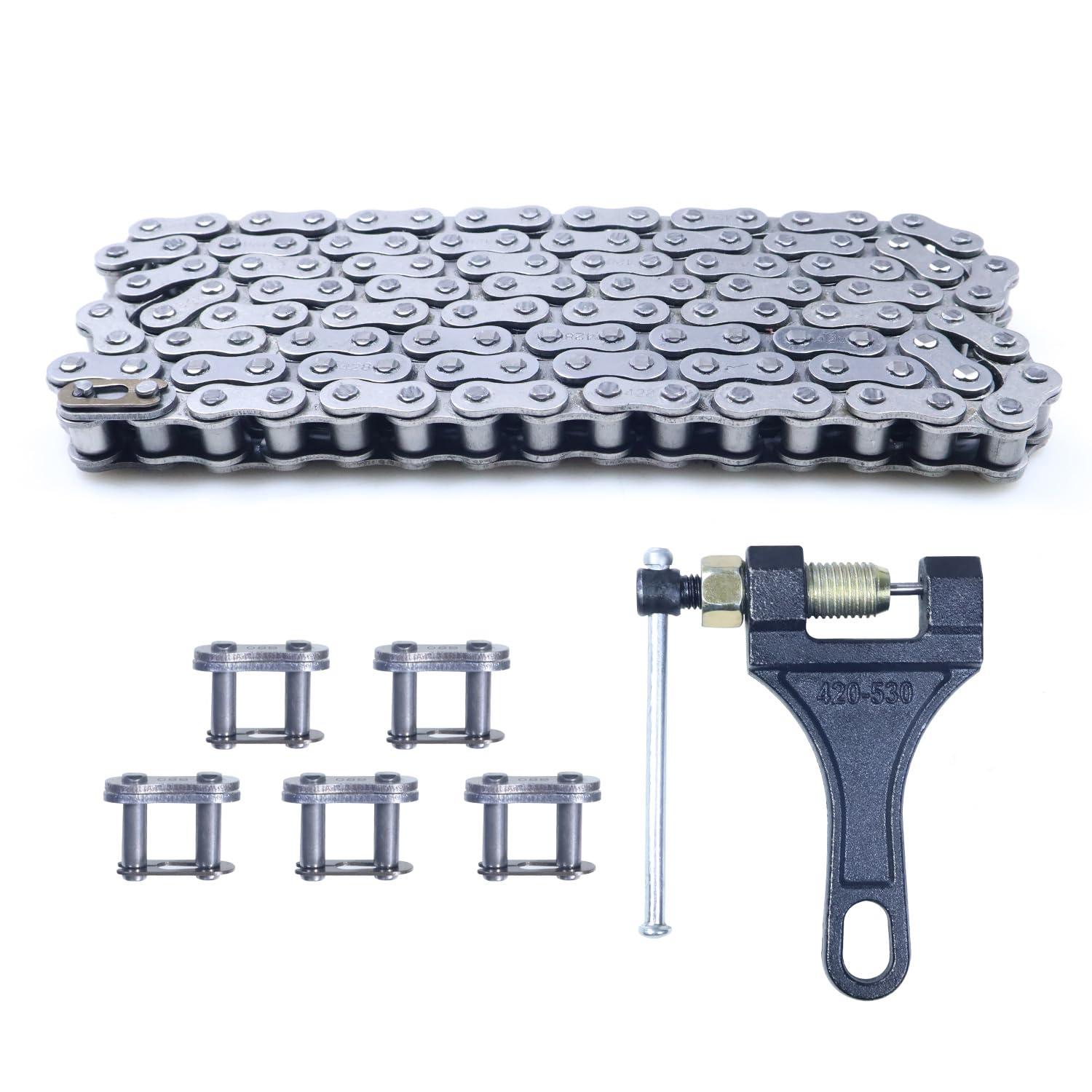 Motorcycle 428 Drive Chain 122 Links with Chain Breaker for 125cc 150cc 200cc Mini Dirt Bike Go-Karts Trail Bike Taotao Apollo Coolster Baja Kazuma Chinese ATVs 4 Wheeler Quad Heavy Duty