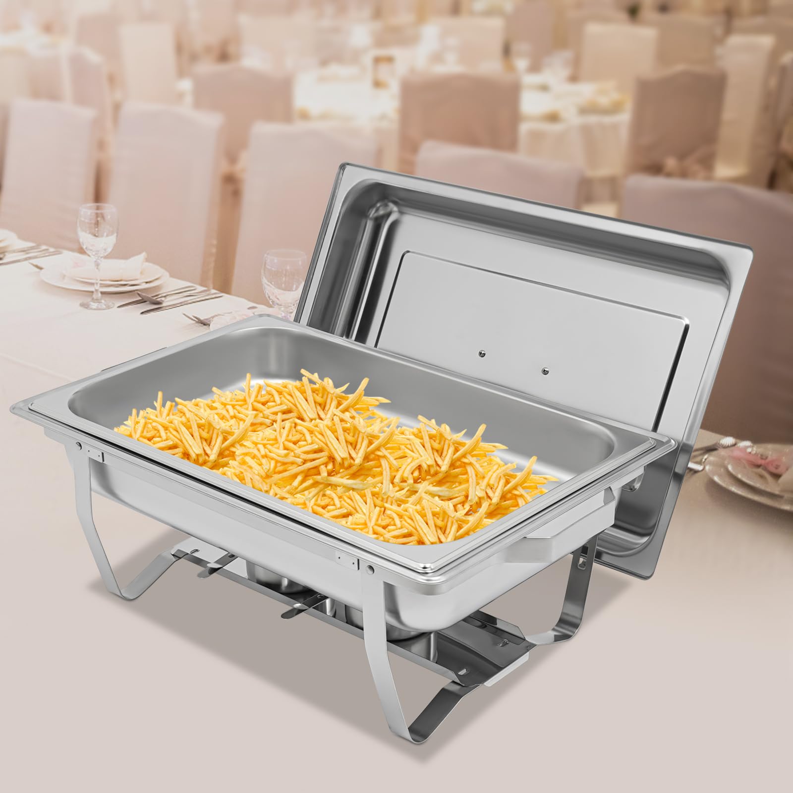 Chafing Dish Buffet Rettangolo in Acciaio Inox 7L con Coperchio, Maniglie e Supporto Combustibile per Ristoranti, Caffetterie, Hotel, Matrimoni, Feste, Scuole
