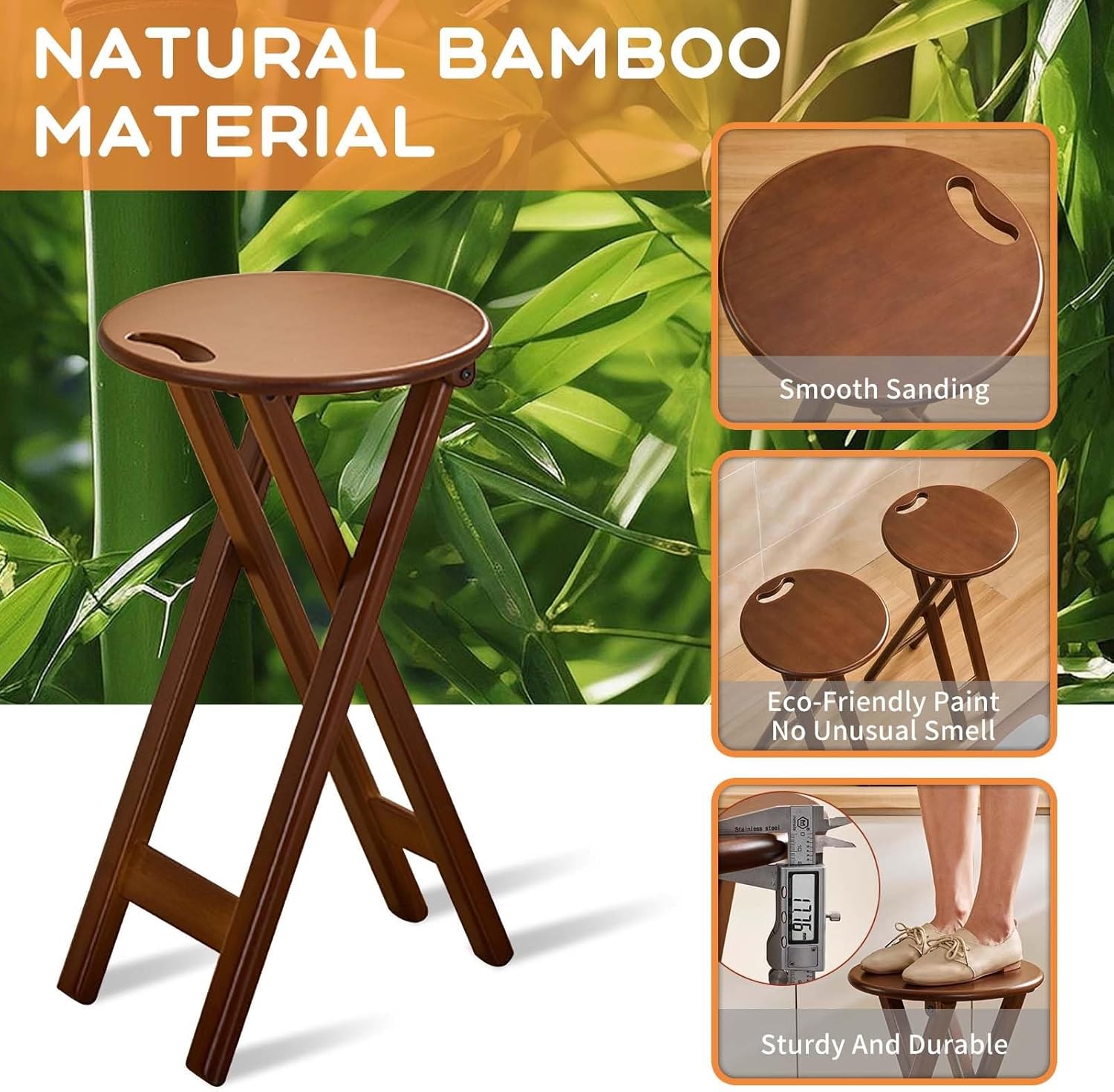 Folding Bar Stool 24.8 Inches Foldable Kitchen Bar Stool for Adults Counter Height Barstools Backless Folding High Stools for Outdoor Kitchen Island with Handle and Chair Cushion (1)