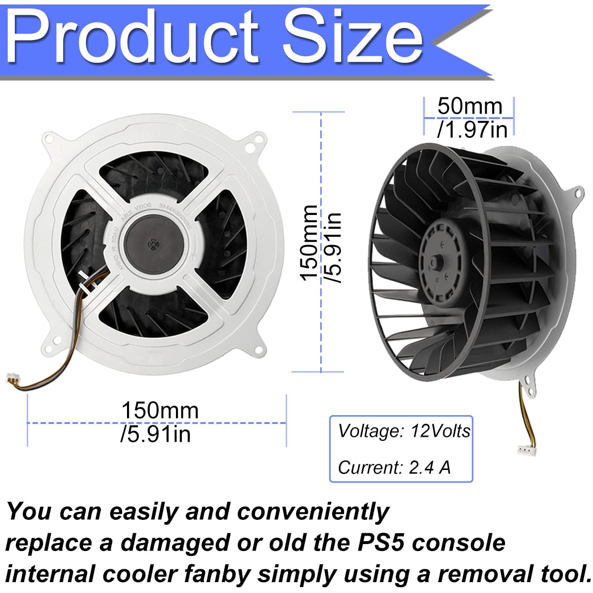 Para PS5 Ventilador de refrigeración interno 20DB 23 cuchillas 2.4A de repuesto KSB1212HGG4E Ventilador de bajo ruido para Sony Playstation 5 12047GA-12M-WB-01 General G12L12MS1AH-56J14
