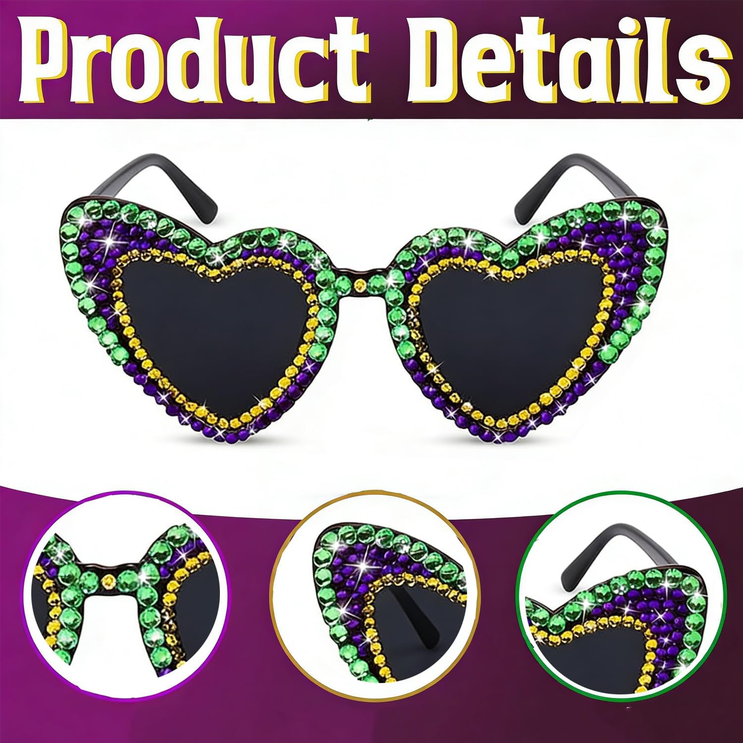Mardi Gras Outfit Accessories, Mardi Gras Sunglasses Earrings Beads Necklaces for Men Women Party Favor - Image 3