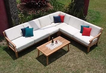 Giva Sectional 5 Pc Sofa Set 2 SofasLeft & Right, Corner Piece, Lounge Chair & Coffee Table with Cushions in Sunbrella Fabric #57003 Canvas White #125