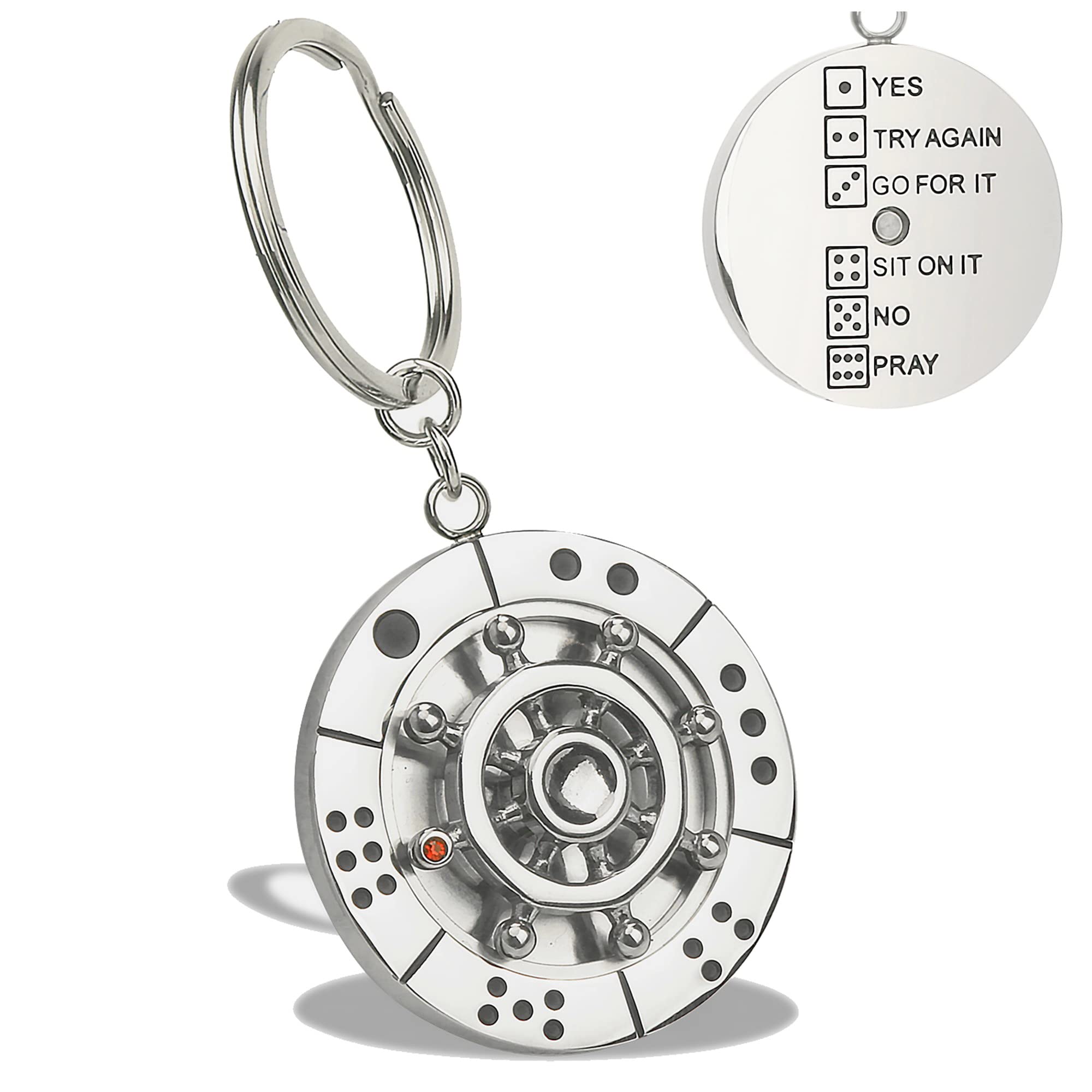 Stainless Steel Spinning Key Chain Fidget Key Ring Unique Gift Dice Gaming Stress Reliever Decision Maker Novelty Gift for Her Him, Silver, 3.25 x 1.5 inches
