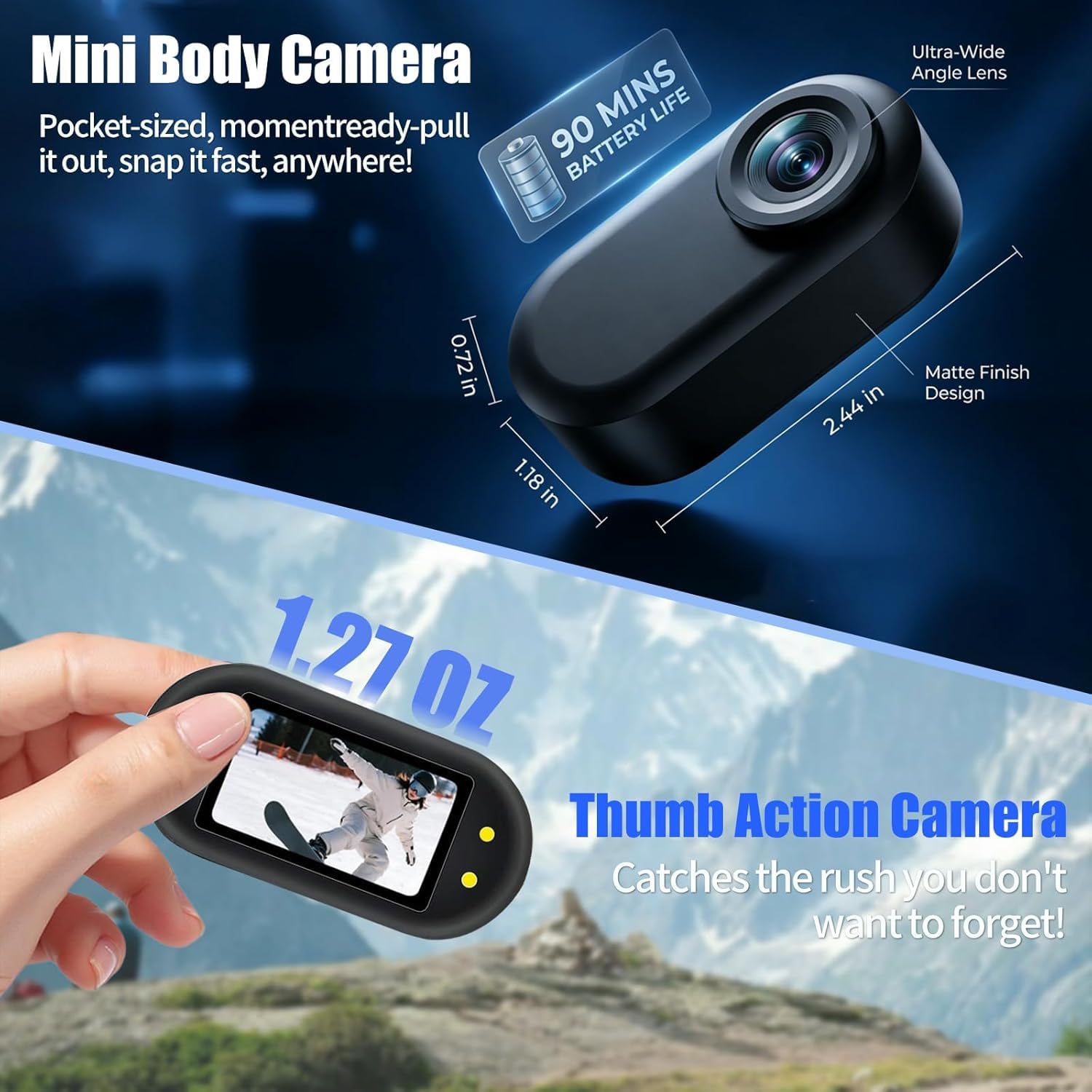Mini Camara Acción 360 Cámara Deportiva WiFi Bodycam Cámara Casco Moto Magnética 1080P Camera Corporal Buceo Impermeable CAM Vlog POV para Deportes Actividades al Aire Libre Negro