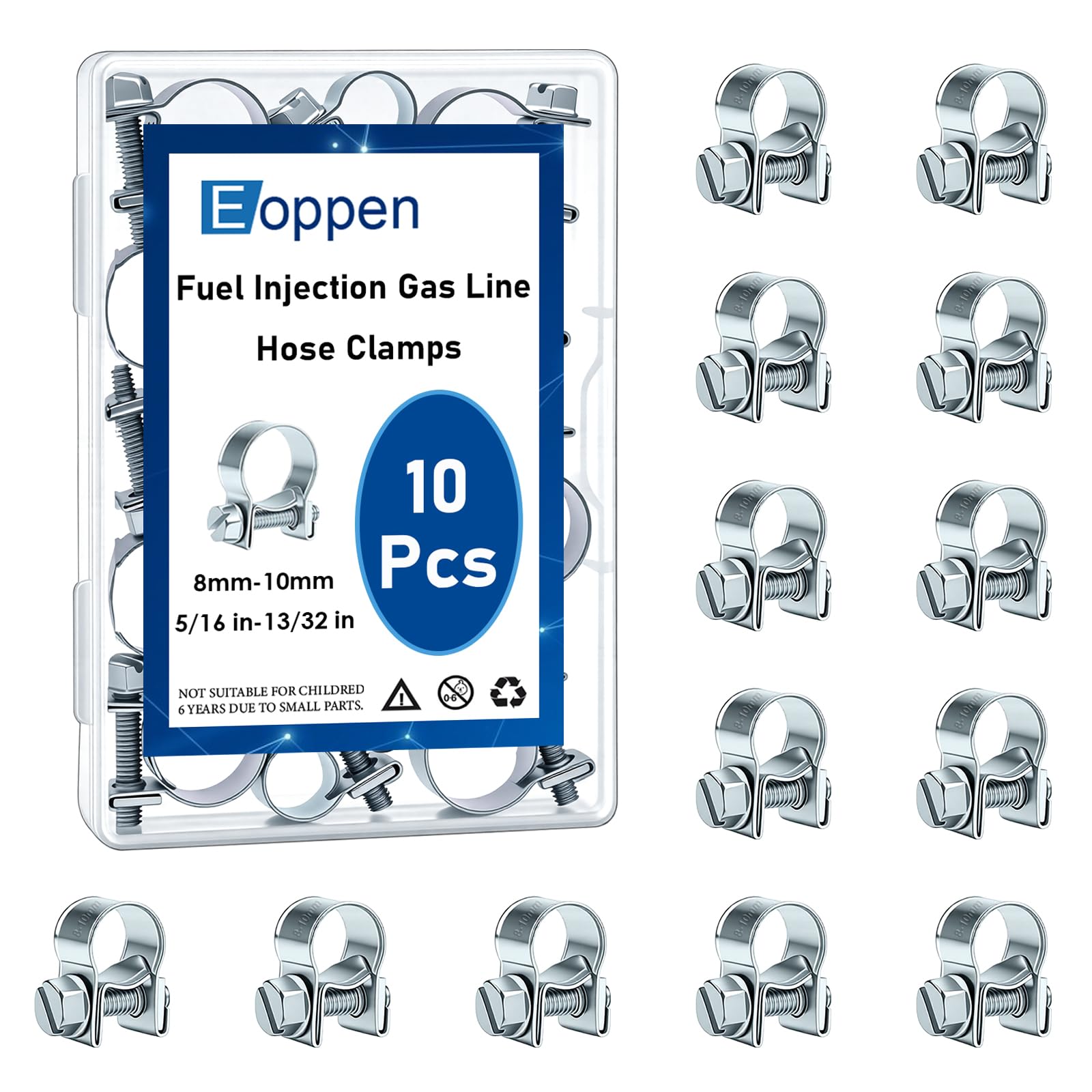 8-10mm Fuel Injection Hose Clamps, 5/16 Inch-13/32 Inch Fuel Injection Gas Line Hose Clamps for Diesel Petrol Pipe
