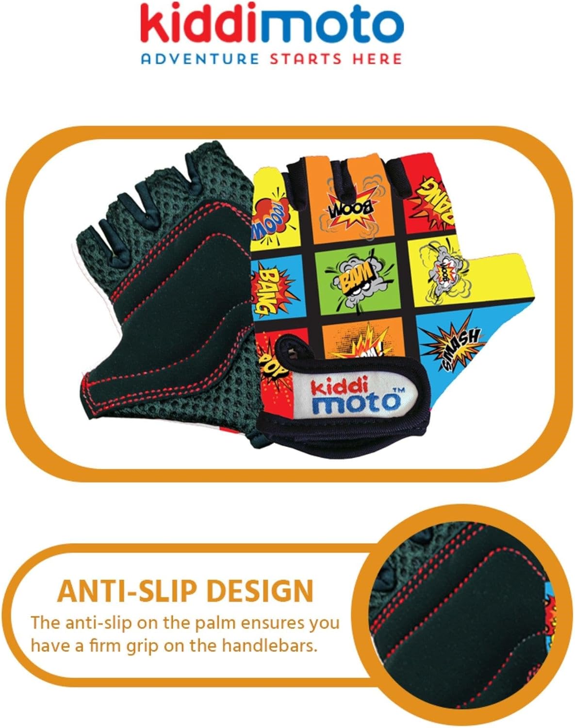 Kiddimoto Anti Slip Kids Bike Gloves for Kids Boys & Girls Best Toddler Bike Gloves Ages 2-8 Fingerless Cycling Gloves for Youth Sports Like MTB, BMX Dirt Biking, Mountain Bike Riding, Skates - Image 4