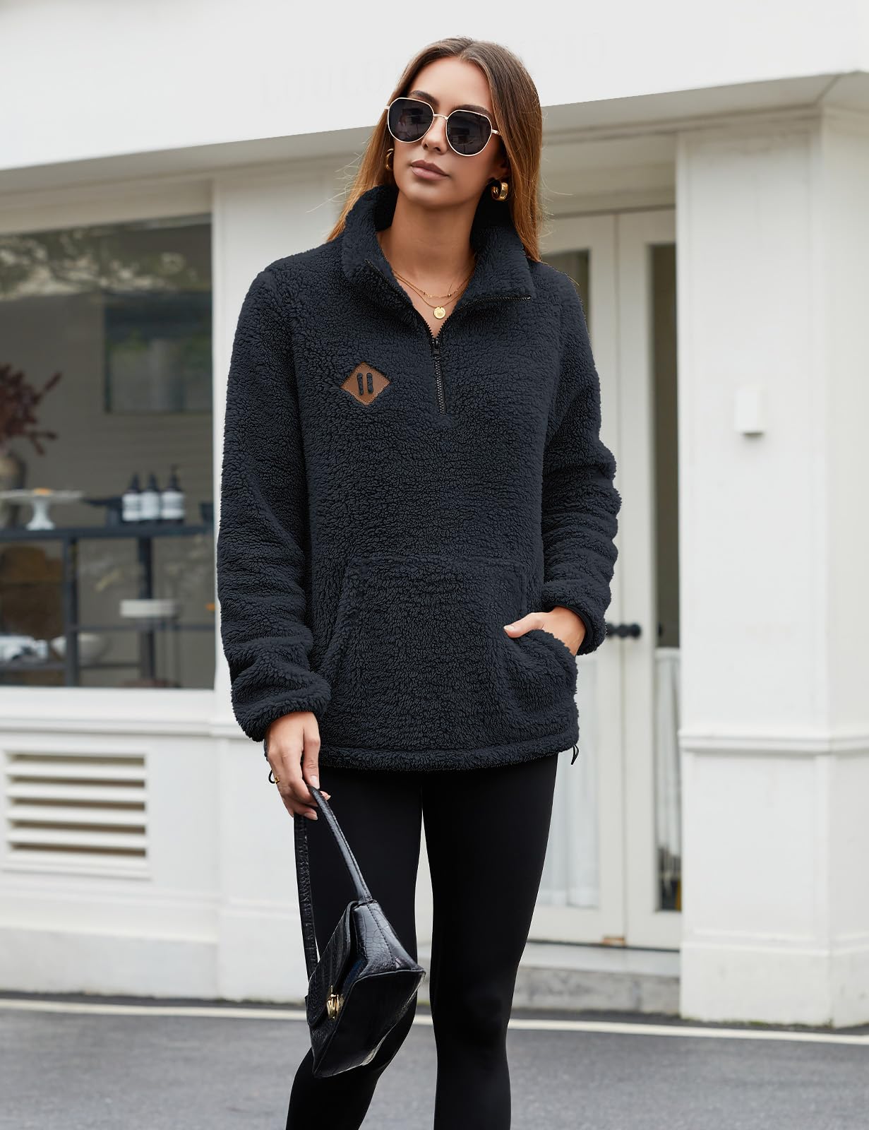 Vancavoo Sweat Polaire Femme Demi-Zip Pull Teddy Chaud Sweatshirt