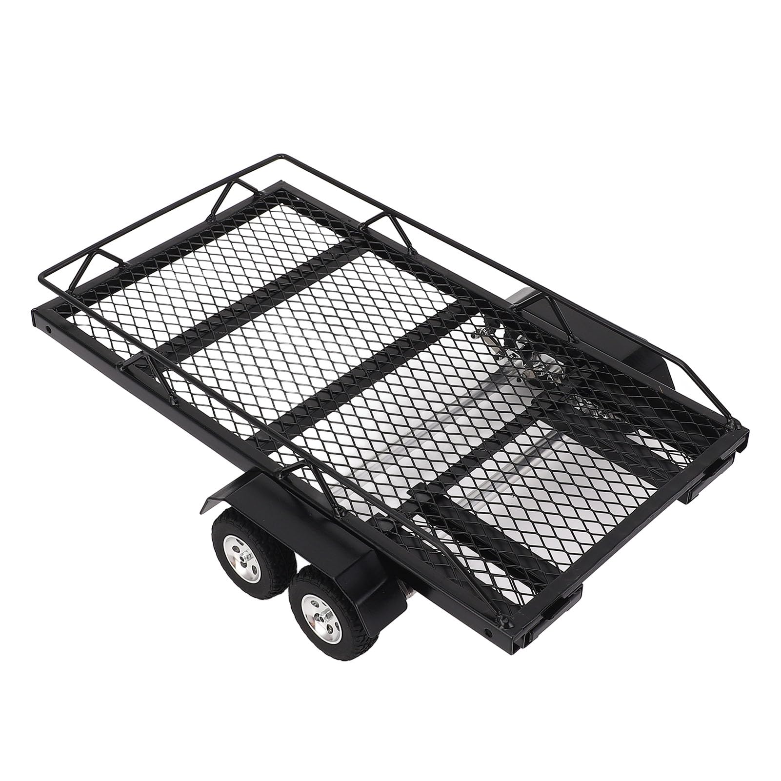 Przyczepa RC w Skali 1/18 Metalowy Zaczep do Montażu na Podwójnej Osi z 4 Oponami Antypoślizgowymi, Akcesoria do Zdalnie Sterowanego Samochodu Gąsienicowego