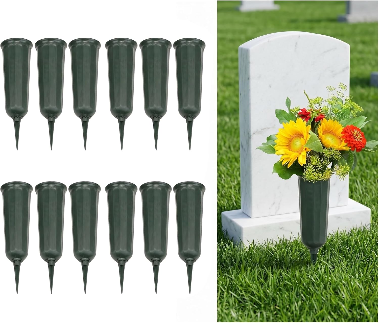 Evelots Cemetery Flower Vase with Sturdy Spikes/Stakes 12 Pack Outdoor Artificial or Fresh Flower Holder Grave Decoration