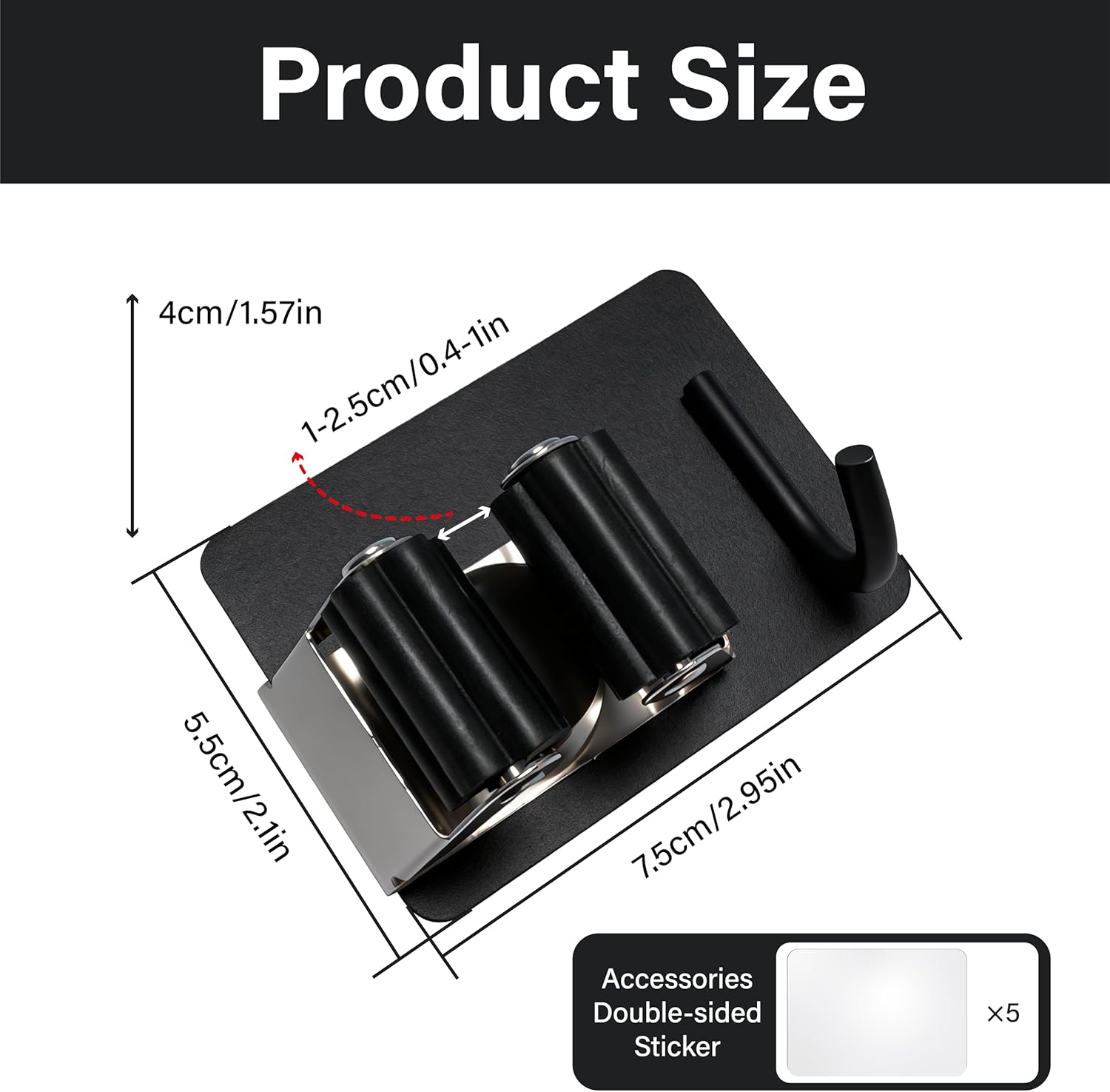 5 Pack Mop and Broom Holder Wall Mount, Stainless Steel Mop and Broom Hanger with Hooks, Mop Broom Organizer for Closet Laundry Garage Garden Tool Organizer (Black)