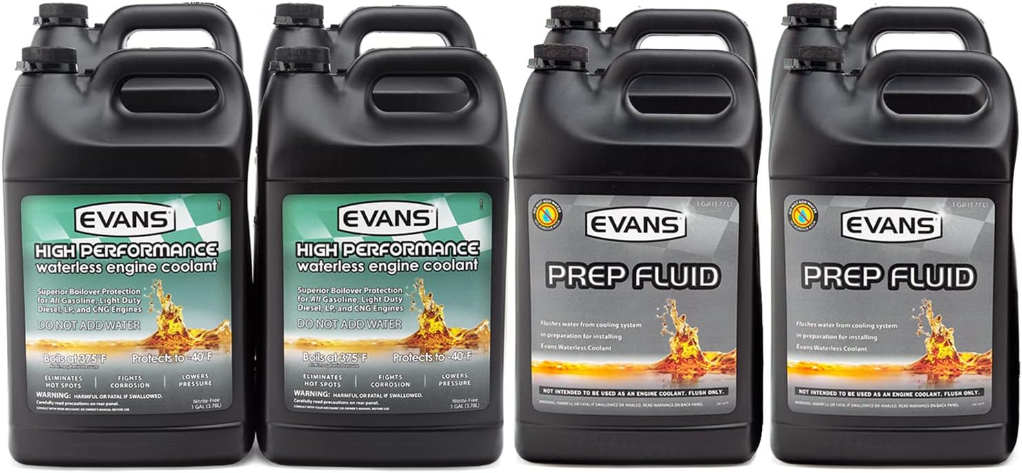 EVANS BUNDLE | Waterless Switchover | Prep Fluid & High Performance Coolant | Eliminates Boil-Over & Overheating Vehicle | 4 Gallons of Each for Converting Multiple Engines | EC41001-4pk | EC53001-4pk