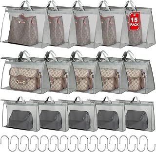 15 Pcs Purse Storage Organizer for Closet, Dust Bags for Handbags,Clear Handbag Storage Purse Protector Bag Organizers for Handbags Purse Cover Hanging Closet Organizer with Zipper and Handles 3 Size