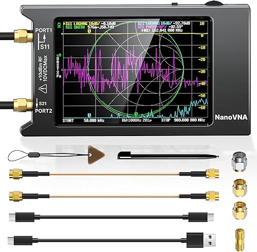 AURSINC Analizador de Red Vectorial NanoVNA-H4 Actualizado, Última V4.4 9KHz-1.5GHz HF VHF UHF, Pantalla Táctil de 4 Pulgadas, Analizador de Antena