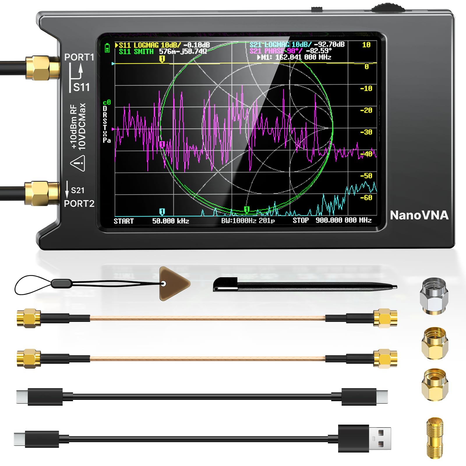 AURSINC NanoVNA H4 Vector Network Analyzer, 9kHz-1.5GHz Antenna Analyzer with 4" Touchscreen, V4.4 Firmware, TDR & S-Parameter Measurement, SWR/Smith Chart, Portable RF Tester for Ham Radio, Engineers