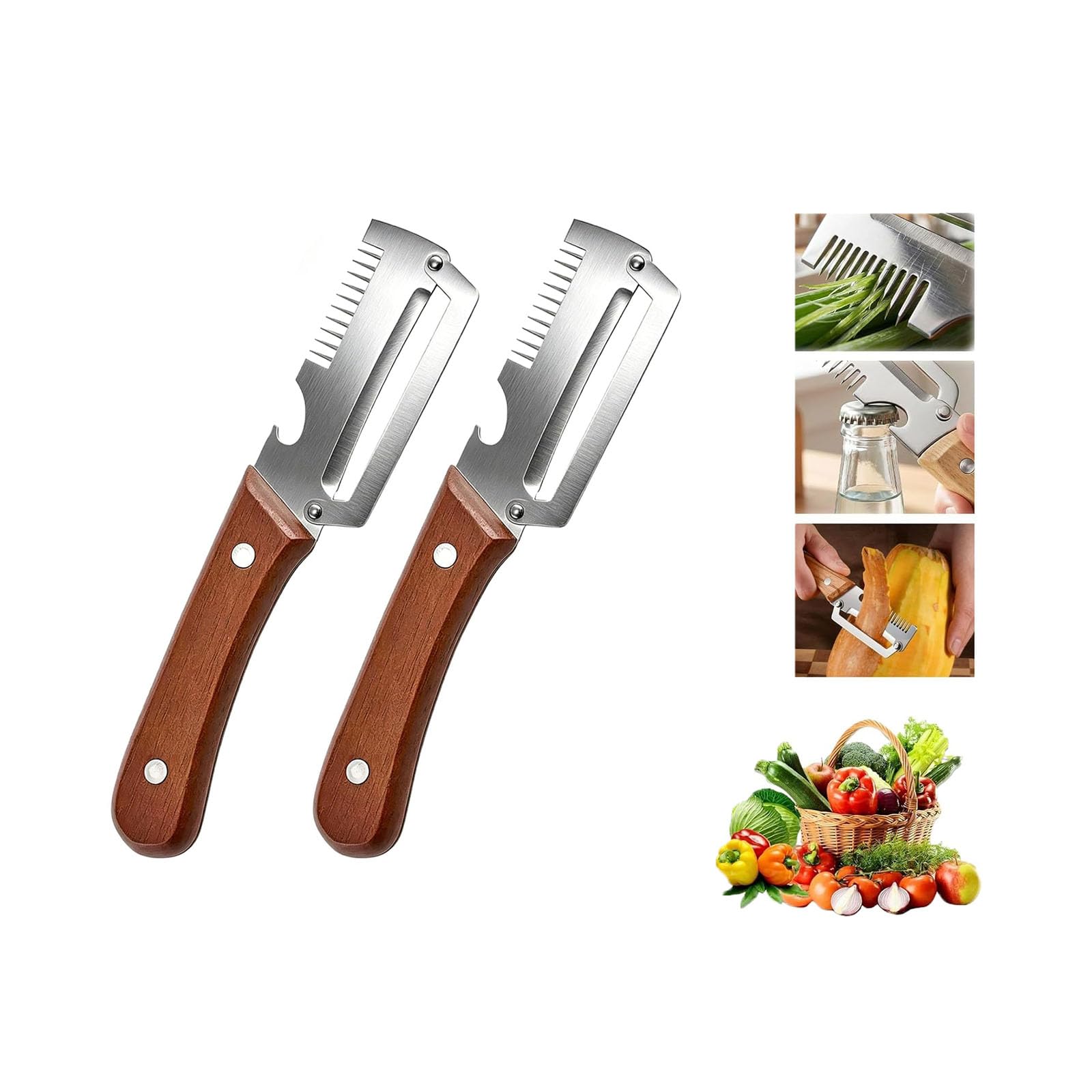 Photo 1 of 2026 Upgrade Multi-Functional Vegetable Peeler, 3 in 1 Multi Functional Wooden Handle Peeler and Bottle Opener, Kitchen Gadgets Tool forFruitVeggie Peeler