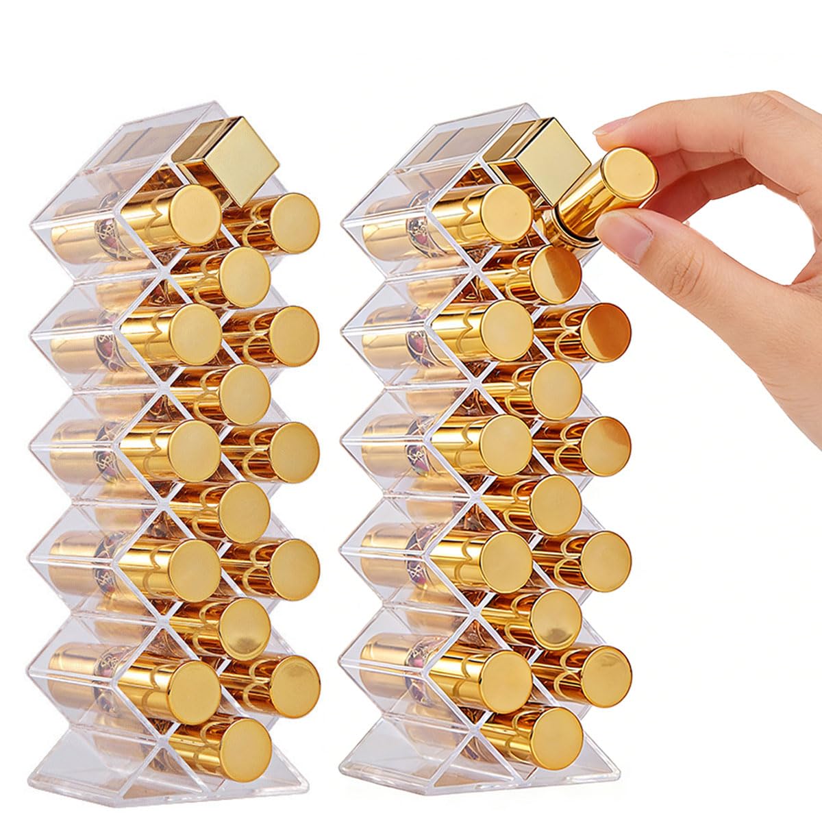 2 Piezas Organizador de Pintalabios,Transparente Soporte para Ranura para Brillo Labios de 32 Compartimentos,Soporte de Lápiz Labial Caja Almacenamiento de Cosméticos para Baño, Tocador