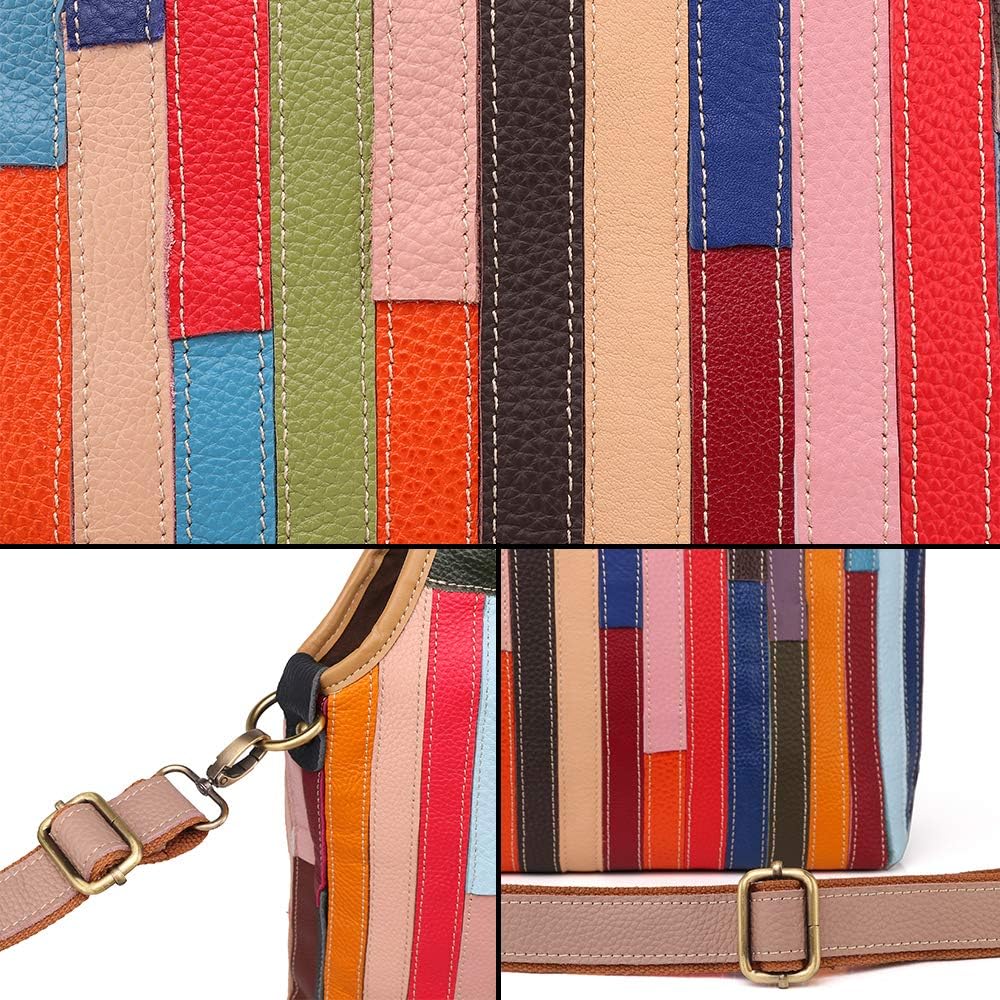 Women Multicoloured Handbag Leather Hollow Stitching Shoulder Satchel Purse Tote