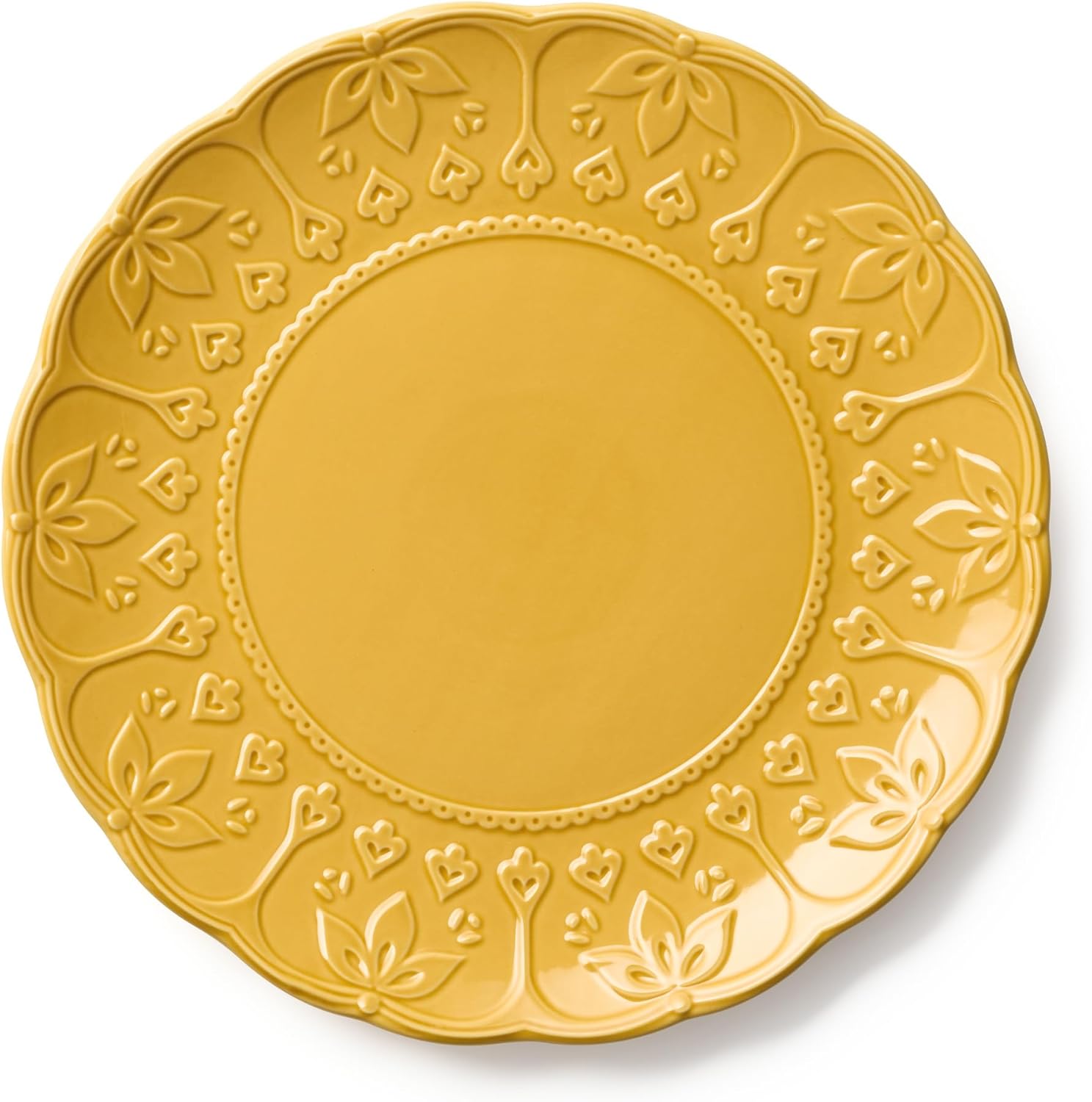 Provence Embossed Charger Plate 13 Inch – Mustard Yellow Stoneware Charger – Elegant Textured Plate for Holiday, Dinner Parties, and Everyday Tablescapes