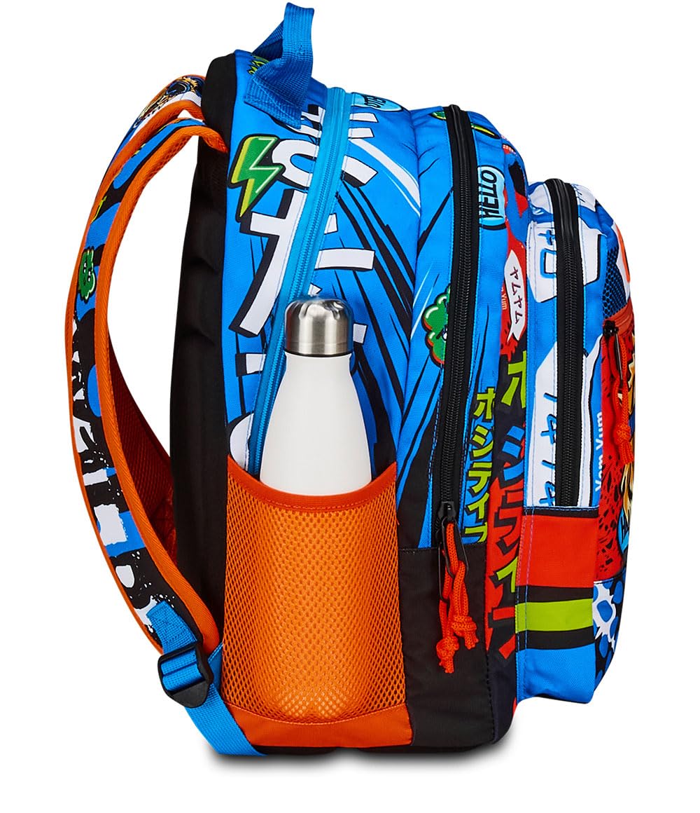 Mitama Zaino Triplo Scomparto Tiger Wild con Tasca frontale, Blu e Nero, Scuola Elementare e Tempo Libero, Bambino Ragazzo