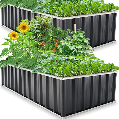 King Bird juego de arriates elevados y extragruesos de 2 capas con marco reforzado, 68 x 36 x 12 pulgadas, 2 unidades, arriates de acero galvanizado