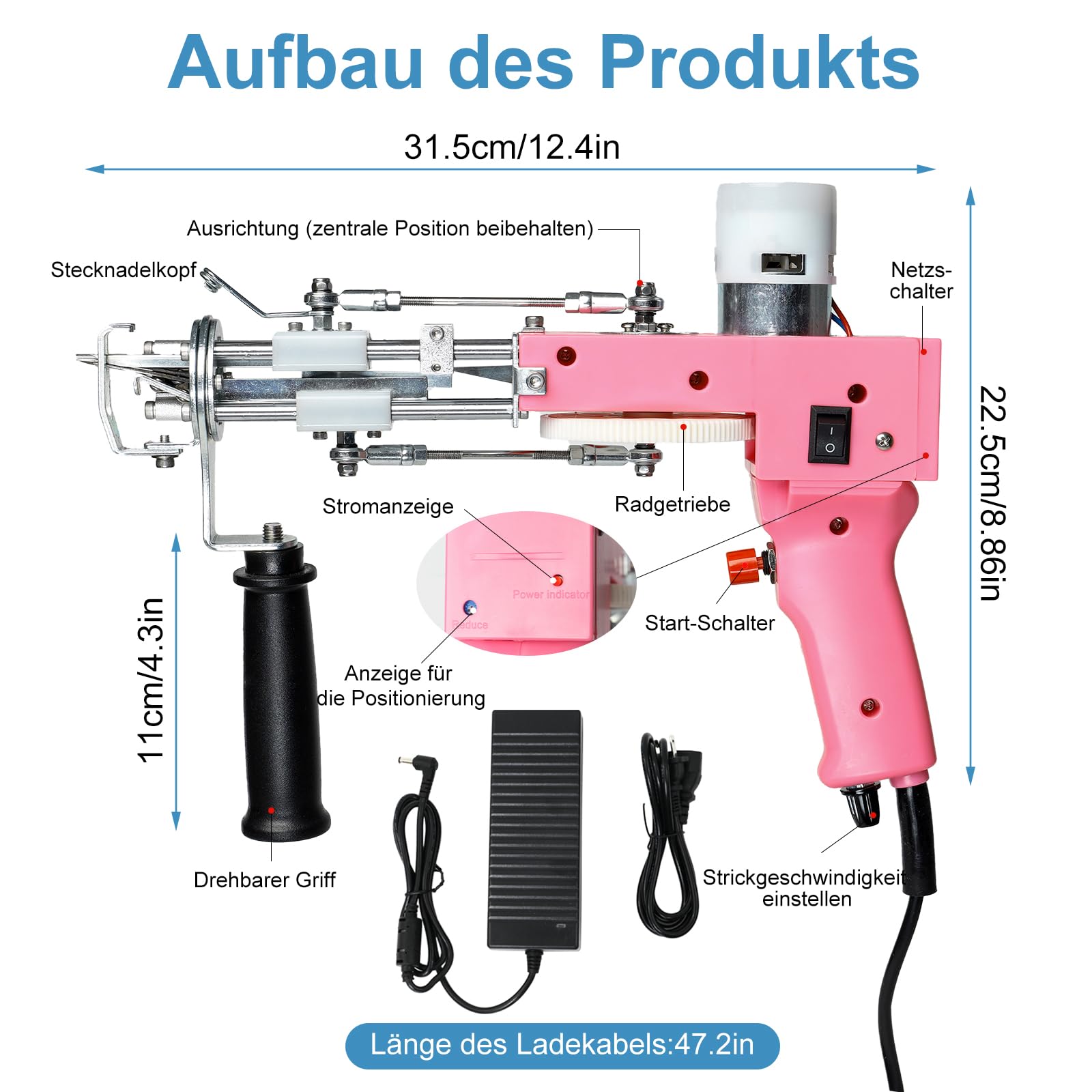 Tufting Gun, 2 in 1 Teppich Tufting Machine mit Cut Pile oder Loop Pile Rug Gun Machine, Teppich Pistole für High-Speed Weben von Teppichen Rosa