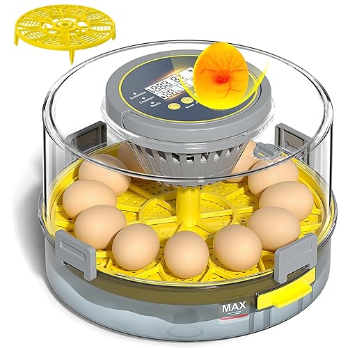 Incubators for Hatching Eggs with Automatic Egg Turner, Temperature Humidity Control, Egg Candler, Large Water Tank, 5 Preset Hatching Modes for Chicken Duck Goose Quail Pigeon Eggs-12 Capacity