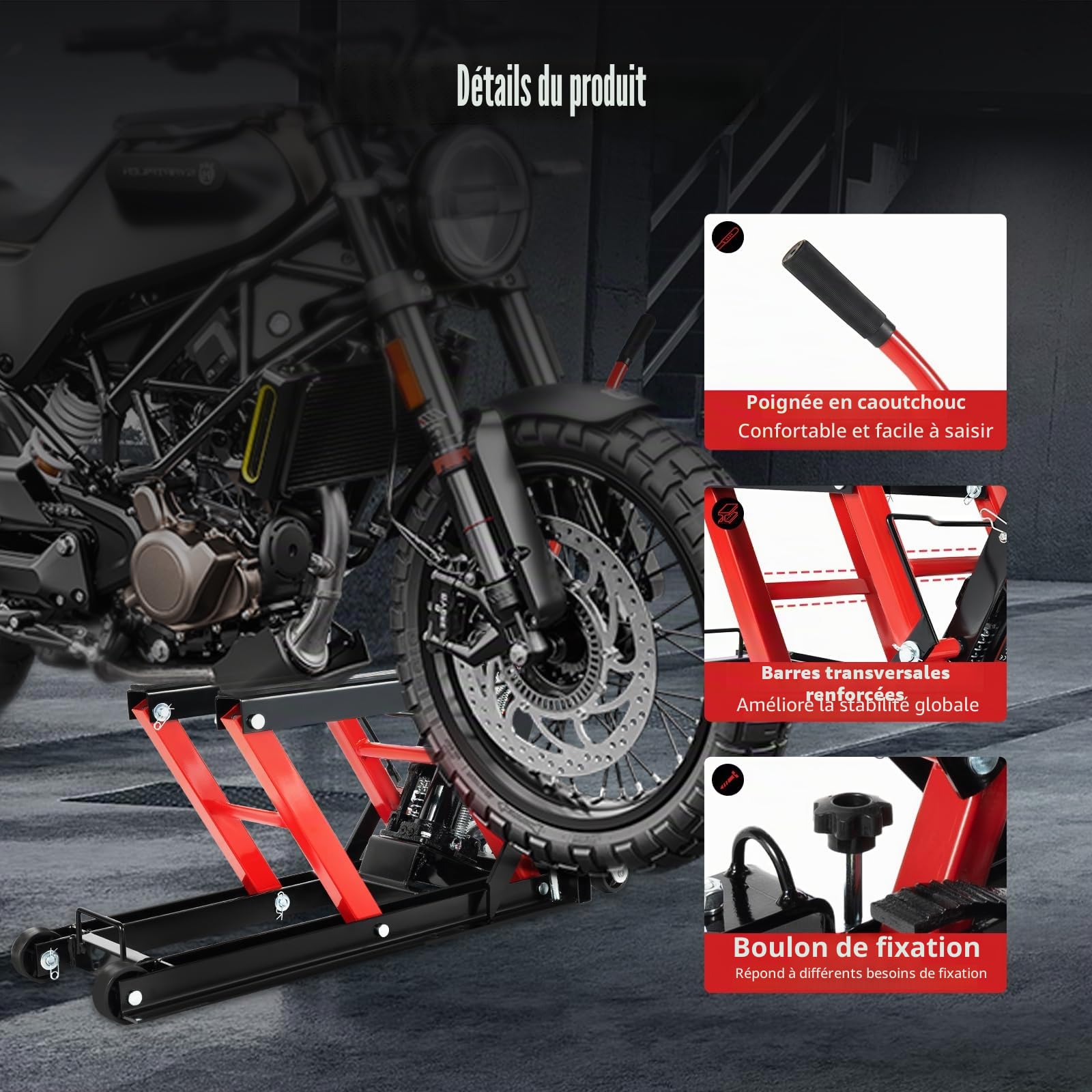 Cric de Moto - 680 kg - pour Moto, élévateur hydraulique Rouge