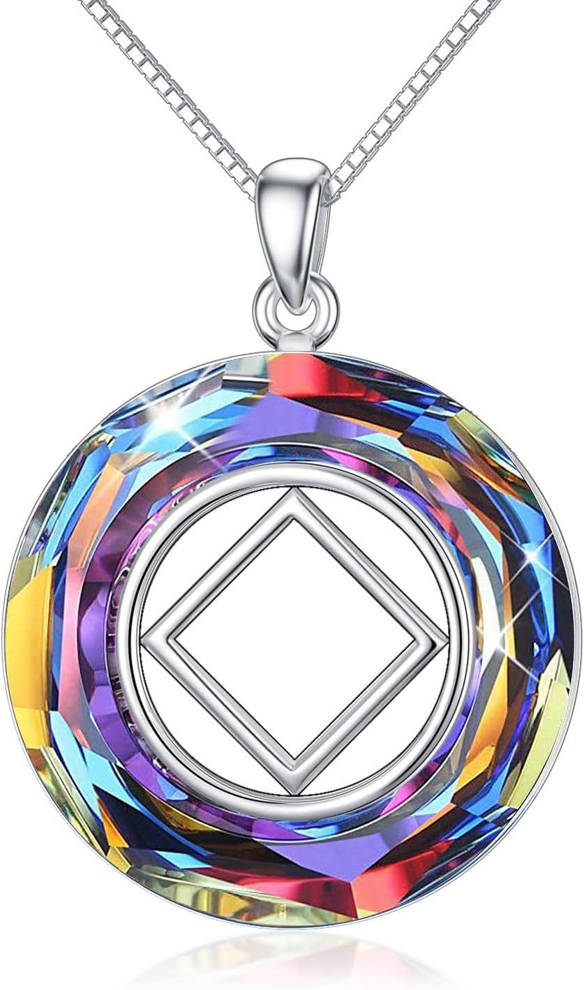ROMANTICWORK AA Sobriety Crystal Necklace Anonymous Alcoholics Anonymous Gift Rehabilitation Jewelry Awakening Souvenir Anonymous Gift For Women Men