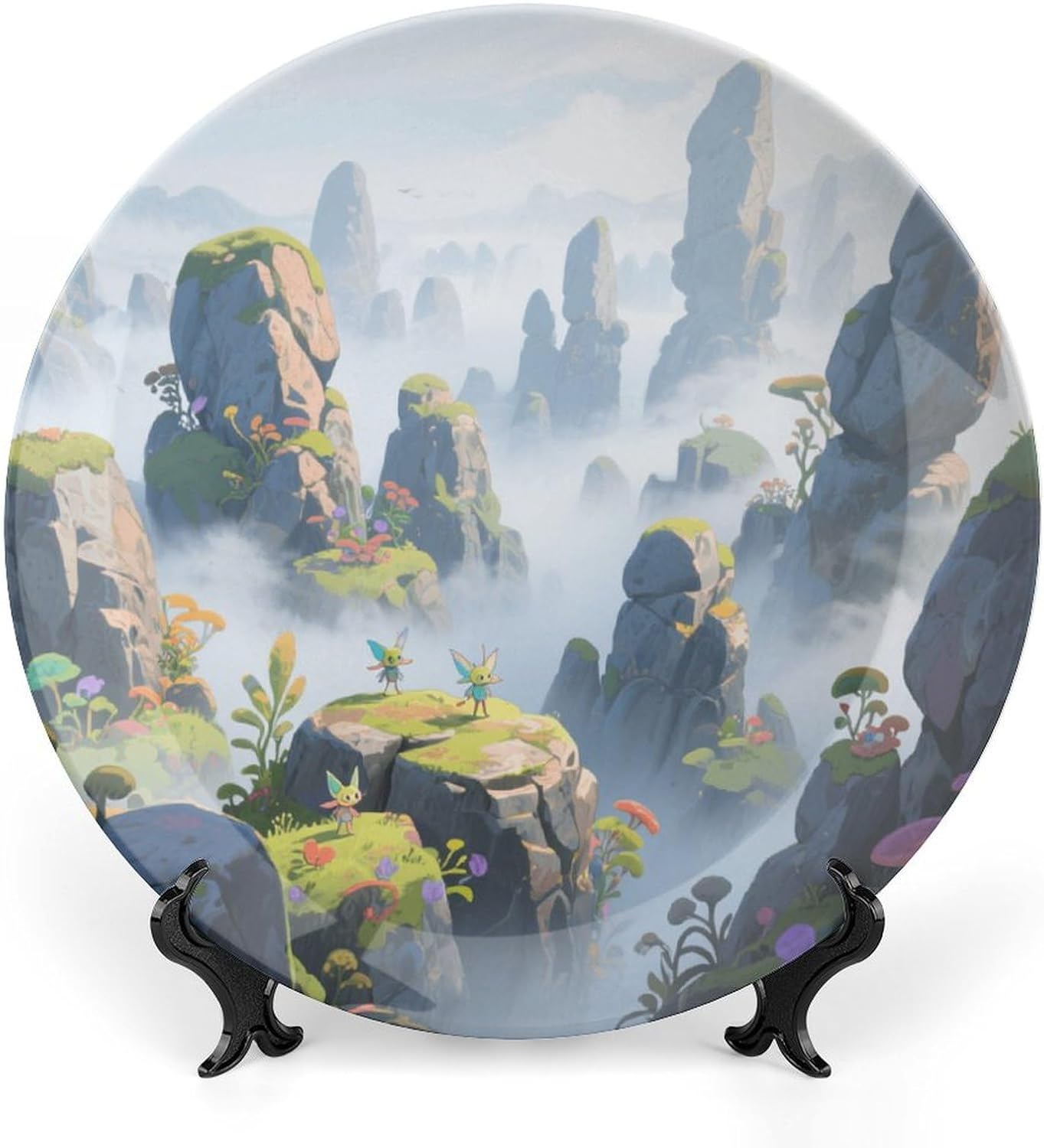 Bone China Decorative Plates Misty Stone Forest Ceramic Decorative Plate Wall Decor with Display Stand Ceramic Ornaments for Wall Hanging Decoration