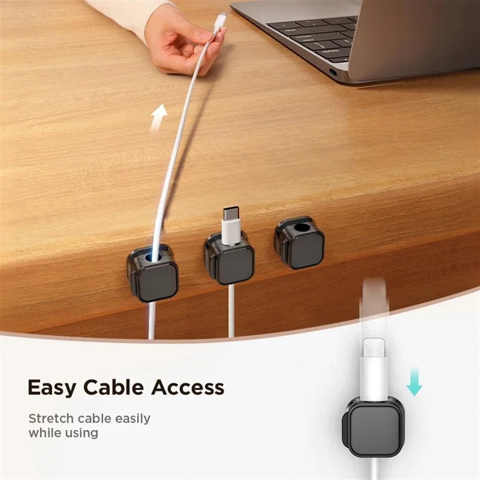 12 Stück/magnetische Kabelclips, glatter, Verstellbarer Kabelhalter unter dem Schreibtisch, Kabelmanagement, Drahthalter, Kabel-Organizer-Halter(Black)