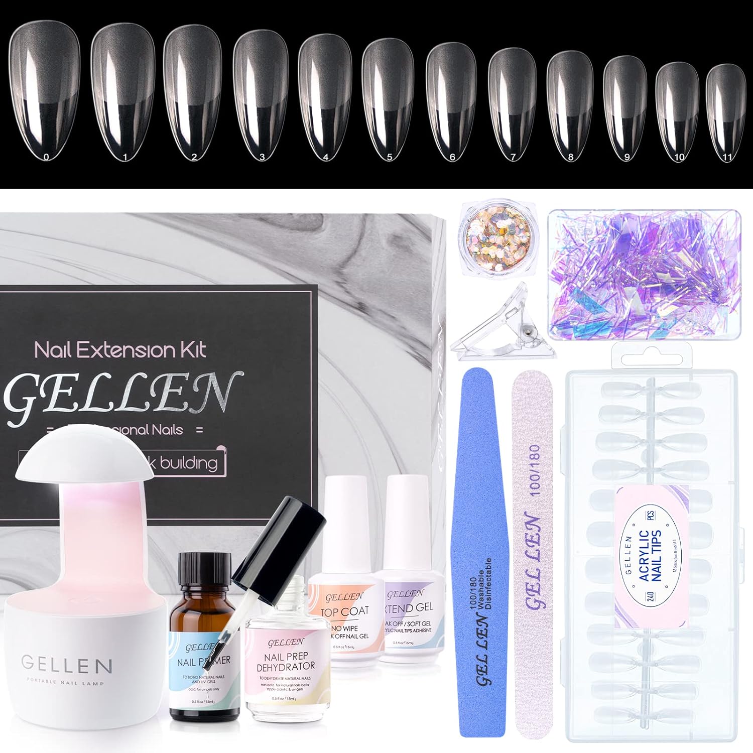 Gellen Nail Tips and Glue Gel Kit 240pcs Almond Nail Tips for Gel
