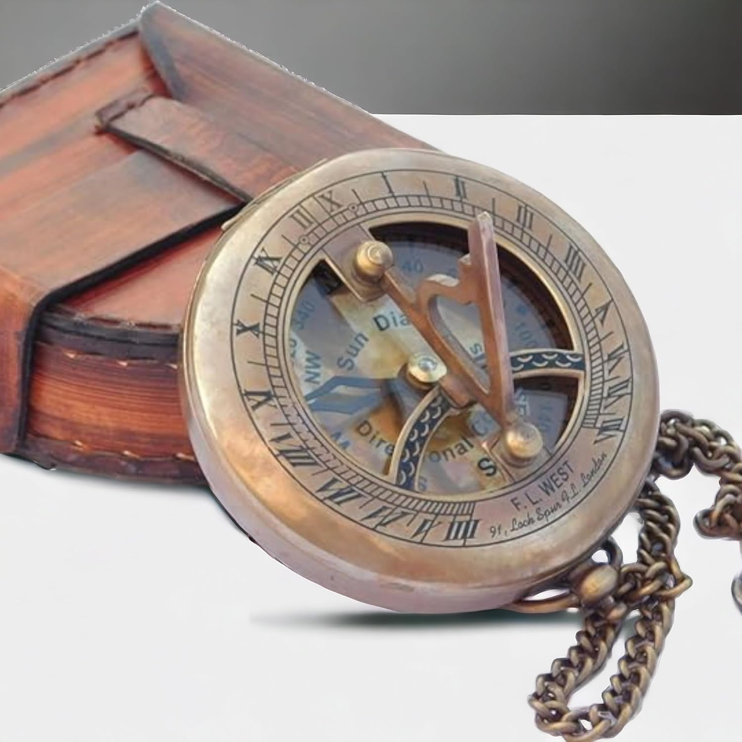 TAL THE ANTIQUE'S LAB Brass Sundial Push Open Compass Unique Gift for Men Beautiful Handmade Sundial Clock Sun Clock Steampunk Clock for Him Antique Decor Item