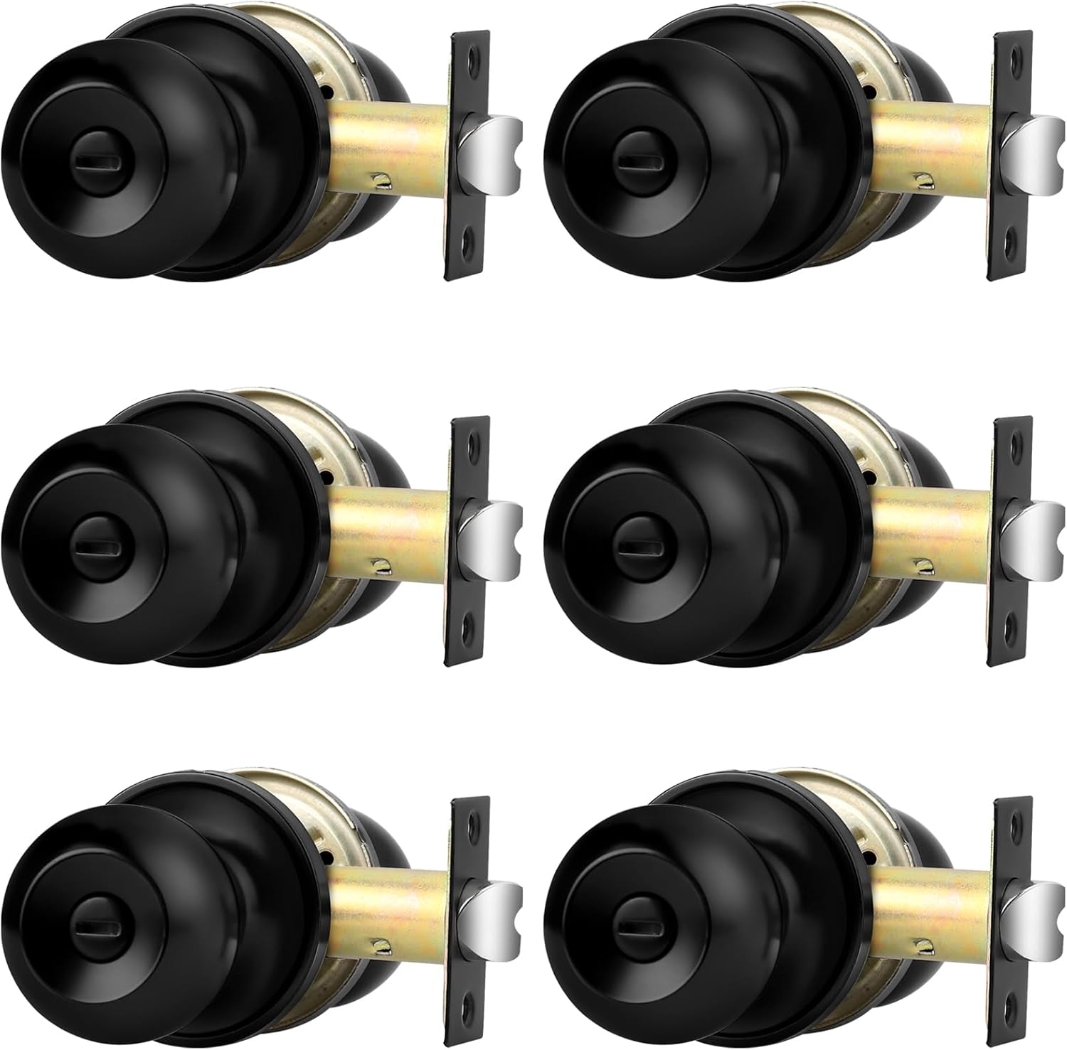 Probrico Matte Black Bath/Bed Door Knobs Round Privacy Door Knobs for Bedroom Bathroom Keyless Stainless Steel Interior Lockset (1 Pack)