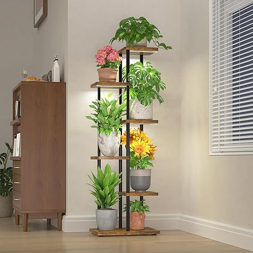 Miniatura 19 de LASZOLA Soporte para plantas de 5 niveles para interiores y exteriores para macetas grandes y resistentes, estante alto de metal negro con múltiples