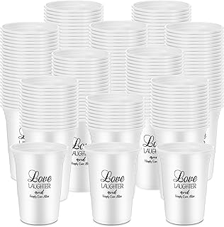 Nuenen 200 Pcs 16 oz Disposable Wedding Plastic Cups Bulk, Clear Wedding Reception Cup for Bridal Shower Anniversary Cheers to Love Dinner Birthday Bachelorette Party Favors Supplies