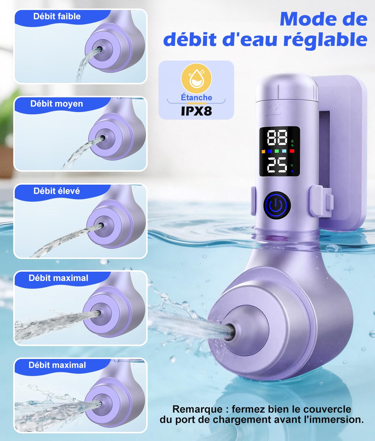PAHTTO Jet spa pour baignoire, accessoire portable pour baignoire avec 5 vitesses réglables, mode jet de bain/bulle pour un spa à domicile et une détente optimale (violet)