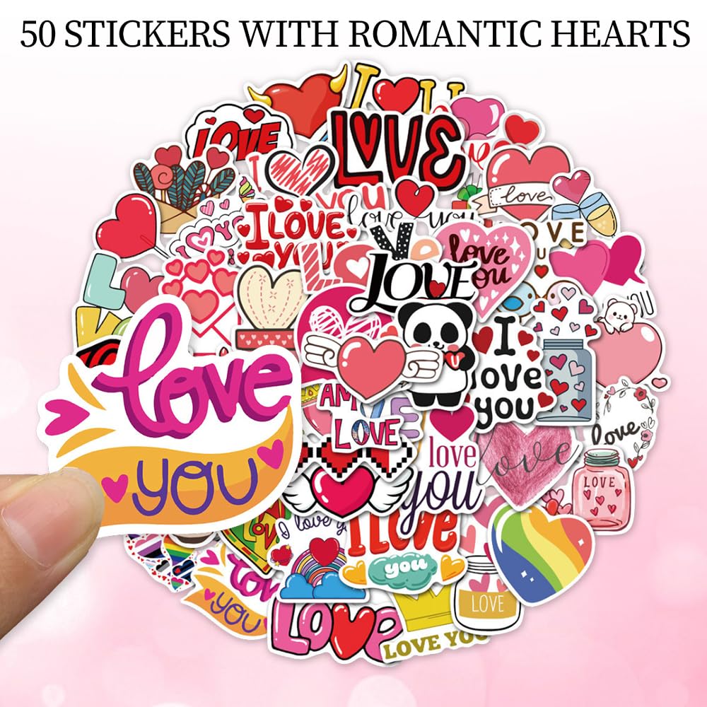 220 Pezzi Adesivi d'Amore San Valentino, Colorati Adesivi a Cuore Romantici Impermeabili in Vinile - Ideali