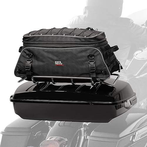 Miniatura 8 de KEMIMOTO Equipaje de viaje para motocicleta, Tour-Pack Bolsa de maletero suave plegable con correas de barra para Road King Street Glide Road Glide