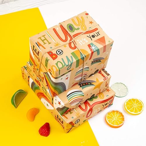 Vista 20 de RUSPEPA Rollo de papel de regalo Kraft - Patrón de globo - 24 pulgadas x 100 pies Balloon