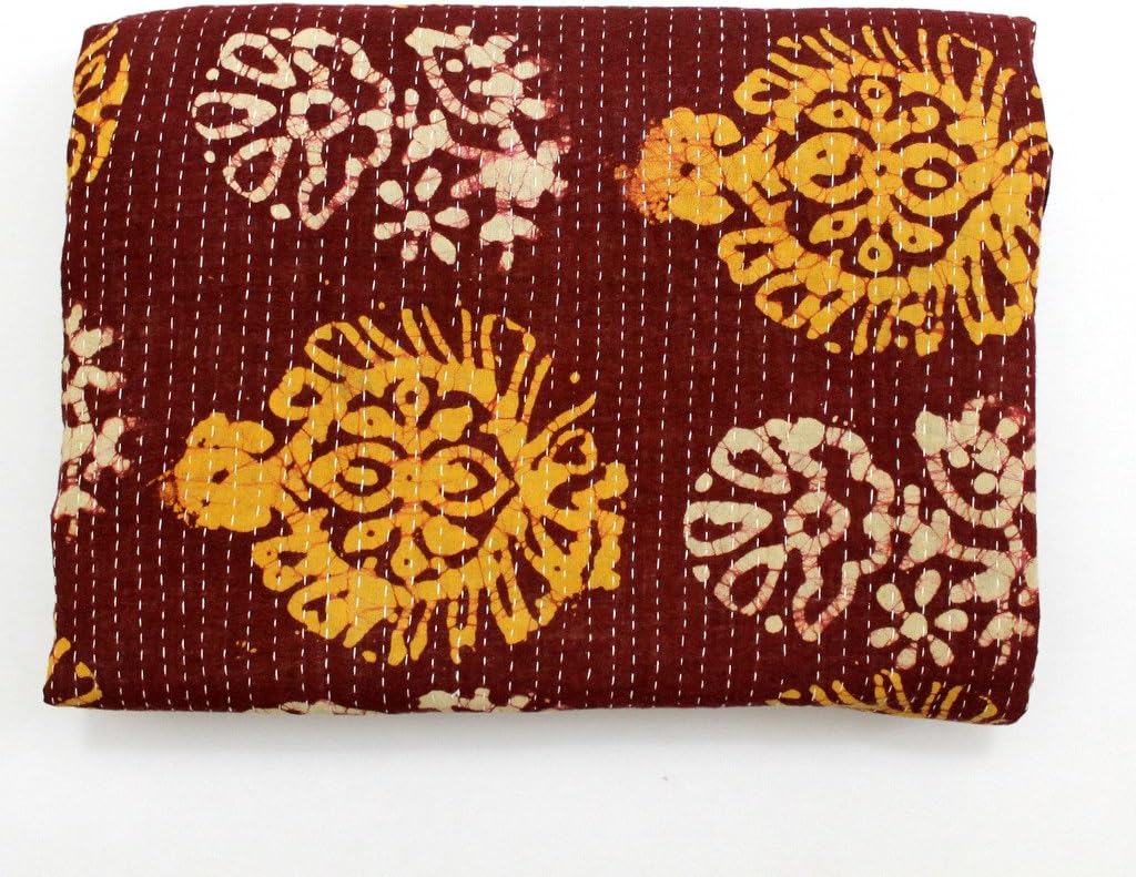 Vintage Throw Kantha Quilt Indian Handmade Bohemian Bedspread Reversible Cotton Ethnic Sari Fabric Embroidered Bedding Blanket Gudari