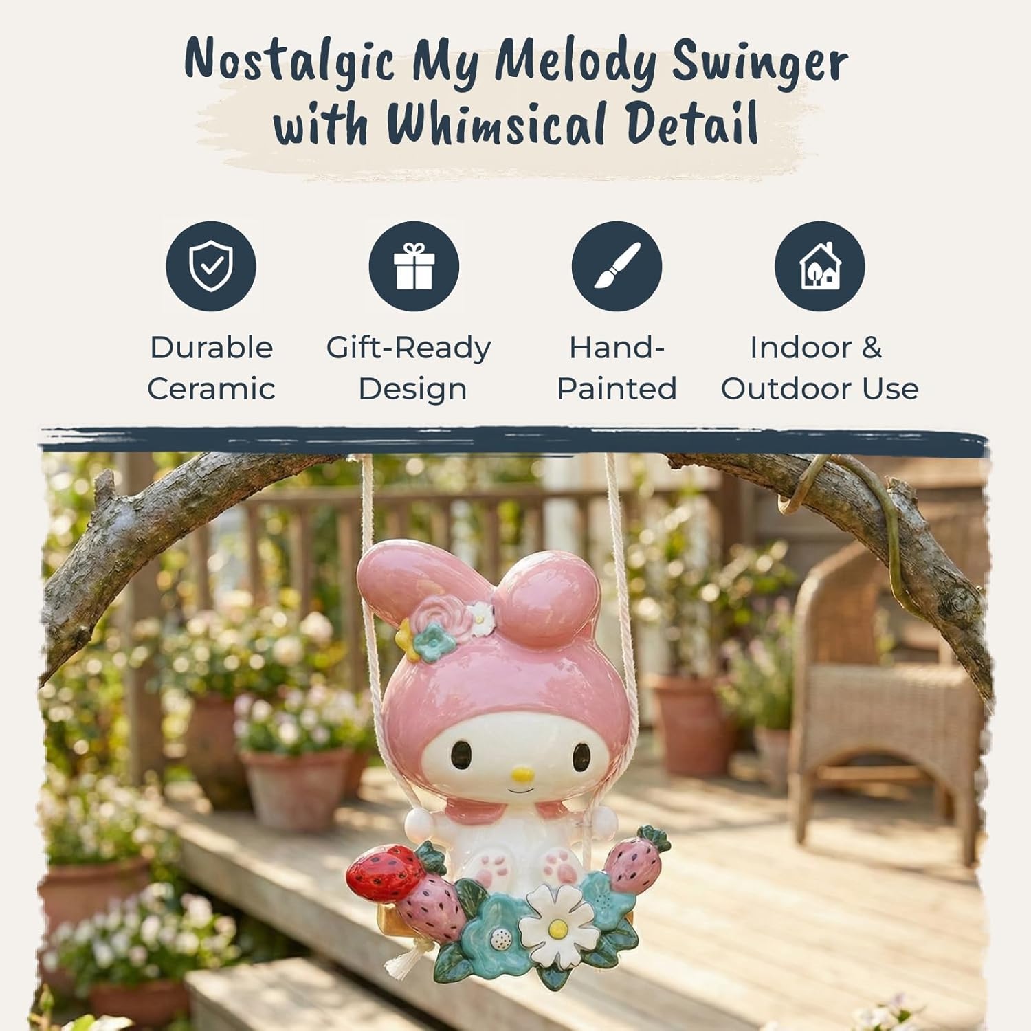 My Melody Swinger, 4.75" L x 3.25" W x 6.25" H Created by Blue Sky Clayworks