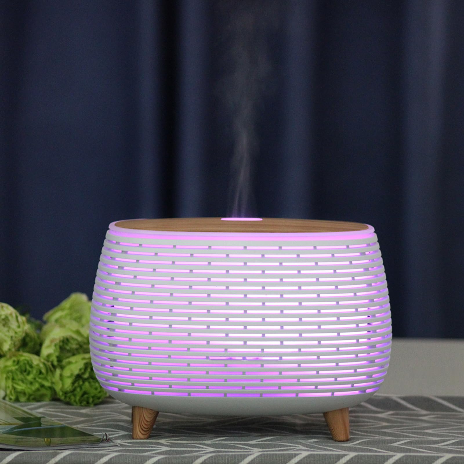 Haut-parleur BT 2 en 1 et diffuseur d'huiles essentielles à ultrasons, diffuseur d'aromathérapie avec 7 couleurs de lumières pour grande pièce, bureau à domicile, 400 ml (blanc + grain de
