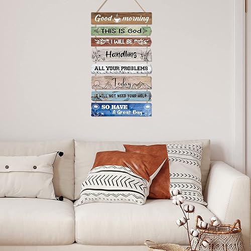 Miniatura 5 de CHDITB Letrero de madera con texto en inglés Good Morning This Is God, versículo bíblico, placa colgante de madera, citas inspiradoras retro, arte