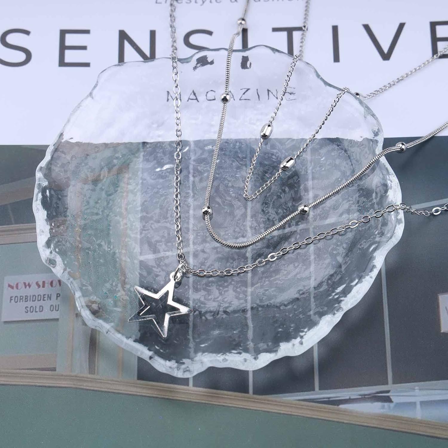 Andelaisi Boho Layered Hollow Star Necklace Choker Silver Star Choker Necklace Vintage Star Pendant Necklace Multilayer Satellite Ball Chain Necklace Jewelry for Women - Image 5