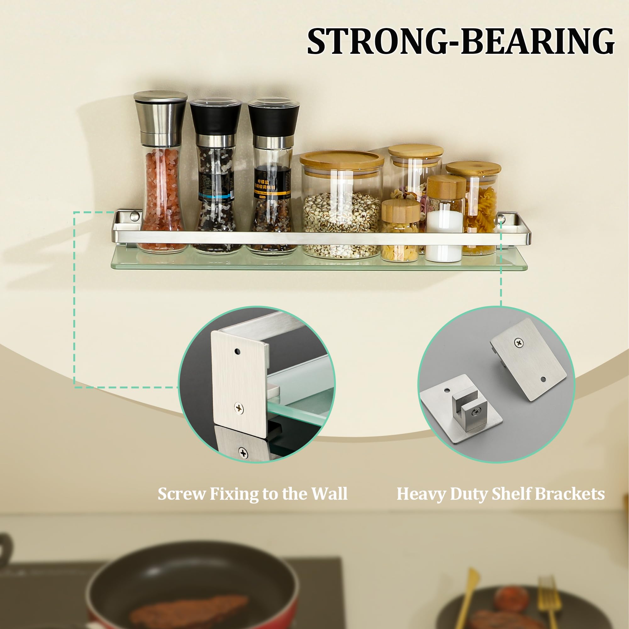SAYAYO Bathroom Shelf Tempered Glass Shelf Wall Mounted 50CM with Large Capacity Brushed Shower Storage with SUS304 Stainless Steel Rail - Image 4