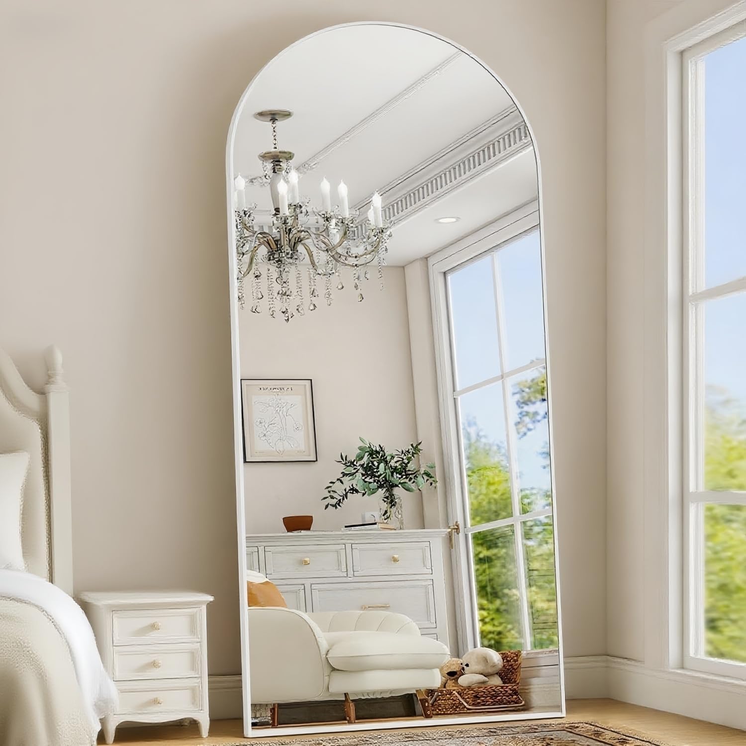 Full Length Mirror, 71"x30" Arched-Top Floor Mirrors, Modern Full Body Mirrors with Stand, Wall Mirror with Aluminum Alloy Frame for Bedroom,Living Room, White - Image 4