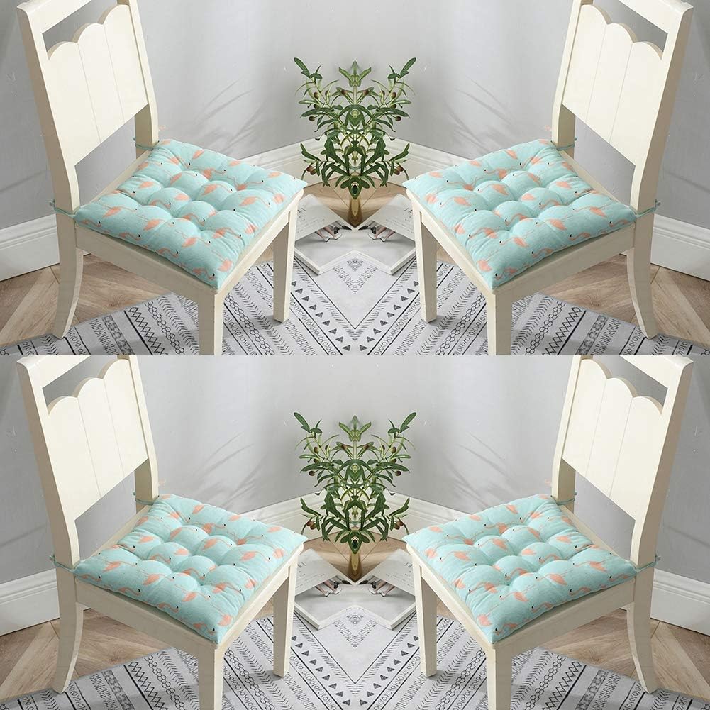 Set of 4 or 2 Chair Pads 45x45 cm Cotton Linen Seat Cushions with Ties Dining Chair Cushions, for Kitchen Living Room Patio Garden Indoor Outdoor Chair Pads,6,4Pcs